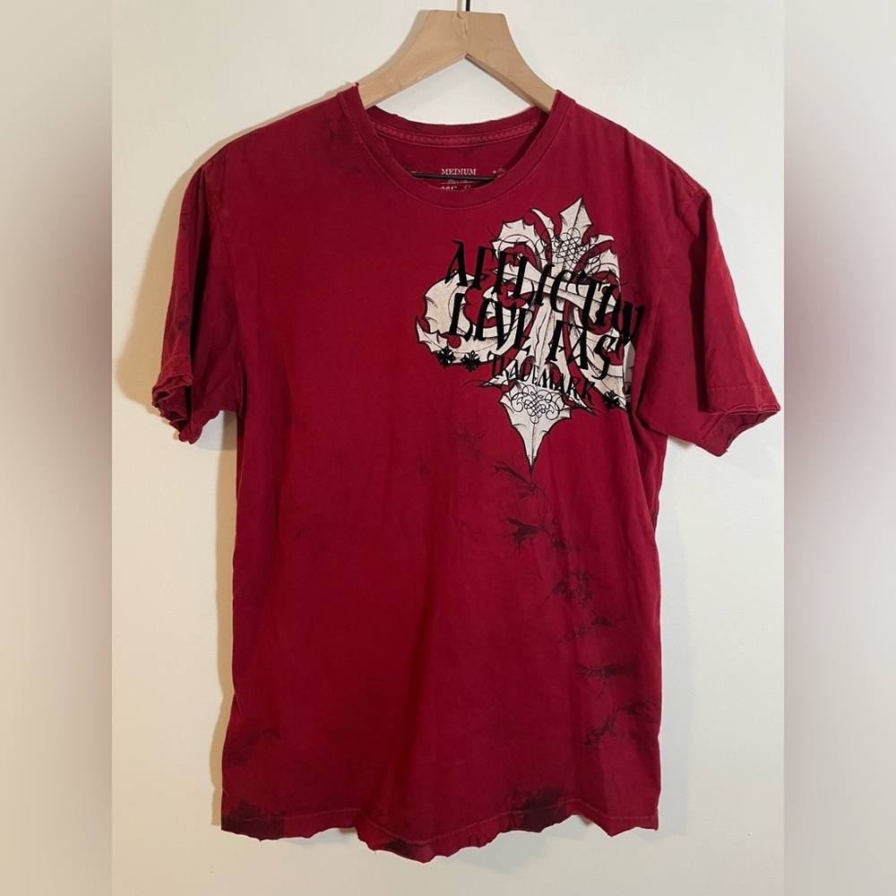 Vintage Affliction T- Shirt Velvet Graphic Grunge Size Medium Red Black